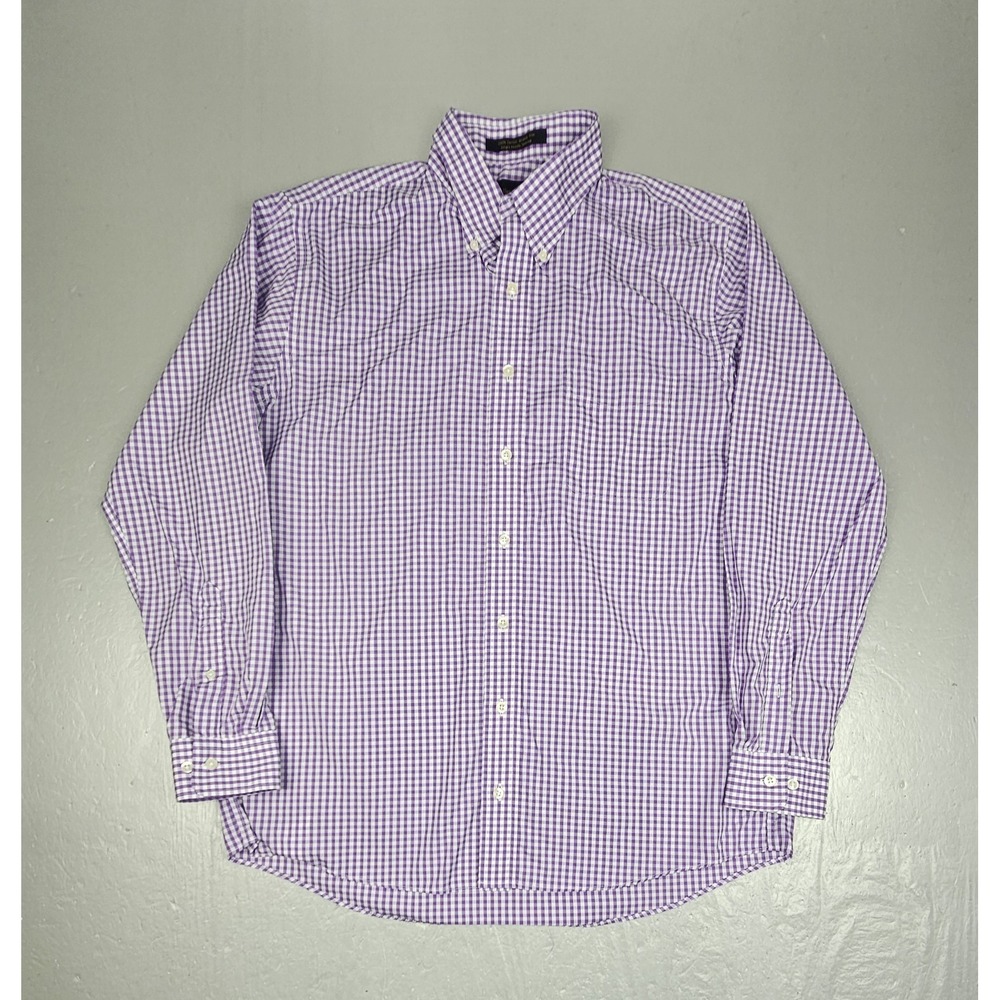 Allen Edmonds Shirt Mens Large Purple Check Button Down Wrinkle Free Long Sleeve